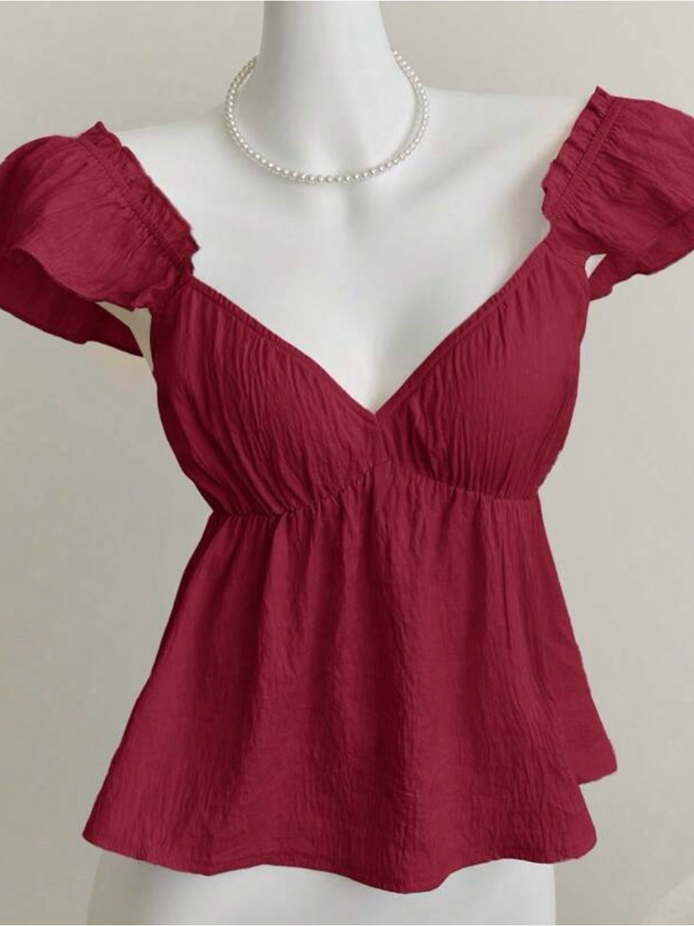 Women's Red Puff-Sleeve Sweetheart Top